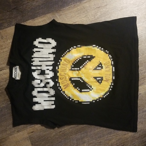 Moschino Spell Out Medium Black and Yellow Pixel Graphic Tee - Picture 1 of 13